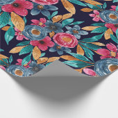 Berry Red Navy Mustard Watercolor Blume Art Geschenkpapier (Ecke)