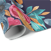 Berry Red Navy Mustard Watercolor Blume Art Geschenkpapier (Rolleneckpunkt)