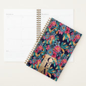 Berry Red Navy Mustard Watercolor Blume Monogram Planer (Anzeige)