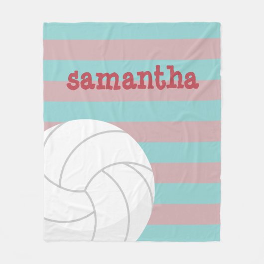 Berry Red und Aqua Riesenvolleyball gestreift Fleecedecke (Vorderseite)