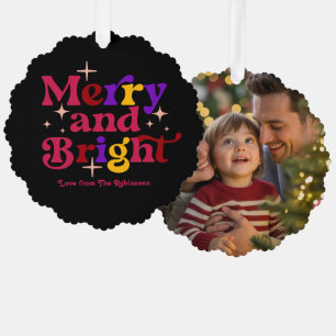 Berry Sorbet Merry & Bright Retro Weihnachts-Foto Ornament Karte