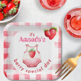 Berry Special Baby Shower Gingham Strawberry Party Pappteller