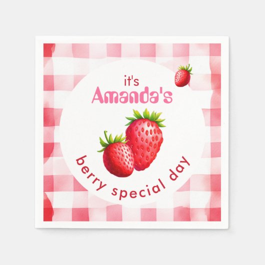 Berry Special Day Strawberry Retro Gingham Serviette (Vorderseite)