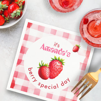 Berry Special Day Strawberry Retro Gingham Serviette