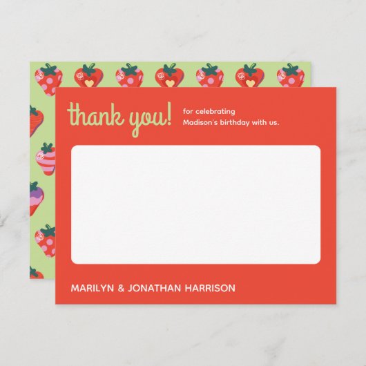 Berry Special Strawberry Birthday - Kiwi Dankeskarte (Vorne/Hinten)