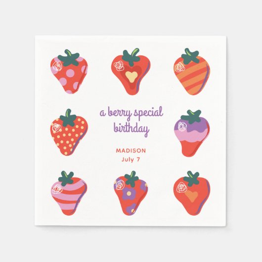 Berry Special Strawberry Birthday - White Serviette (Vorderseite)