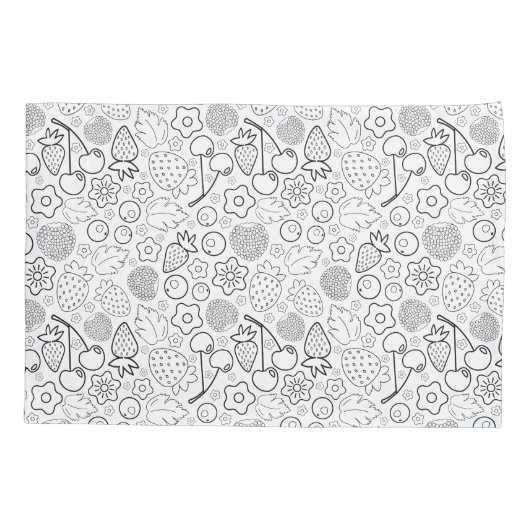 Berry Strawberry Cherry Black Hand drawn Modern. Kissenbezug (Rückseite)