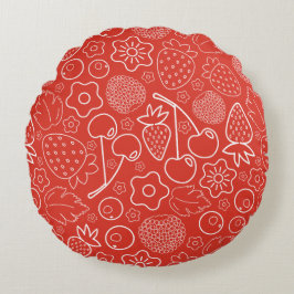 Berry Strawberry Cherry White Hand drawn Modern. Rundes Kissen