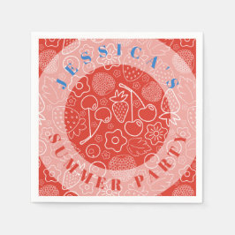 Berry Strawberry Cherry White Hand drawn Modern. Serviette