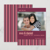 Berry Stripes: Save the Date Foto Postkarte (Vorne/Hinten)