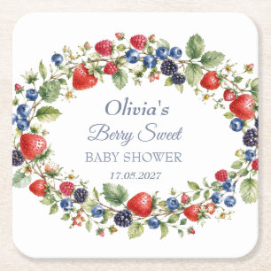 Berry Süße Babyparty Blaubeer Baby Mädchen Junge Rechteckiger Pappuntersetzer