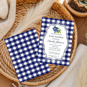 Berry süße blaue Gingham-Baby-Shower-Einladung Einladung