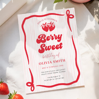 Berry süße Geburtstags-Pink-Bow-Coquette-Erdbeere Einladung