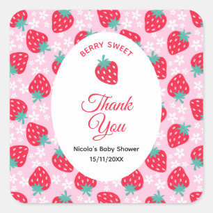 Berry süße pinke Erdbeer-Baby-Party Quadratischer Aufkleber