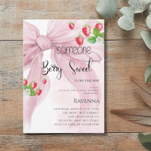 Berry süße vornehme rosa Schleife Erdbeere Baby Sh Einladung
