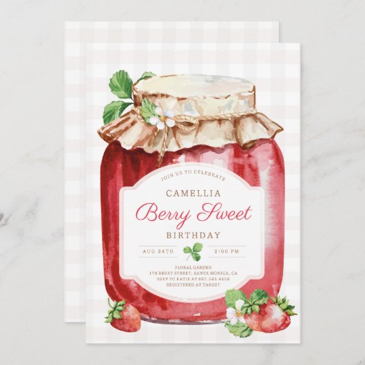 Berry Sweer Strawberry Jam Jar Birthday Party Einladung (Vorne/Hinten)