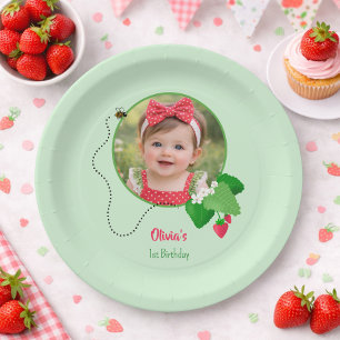 Berry Sweet 1. Geburtstag Erdbeeren Foto Pappteller