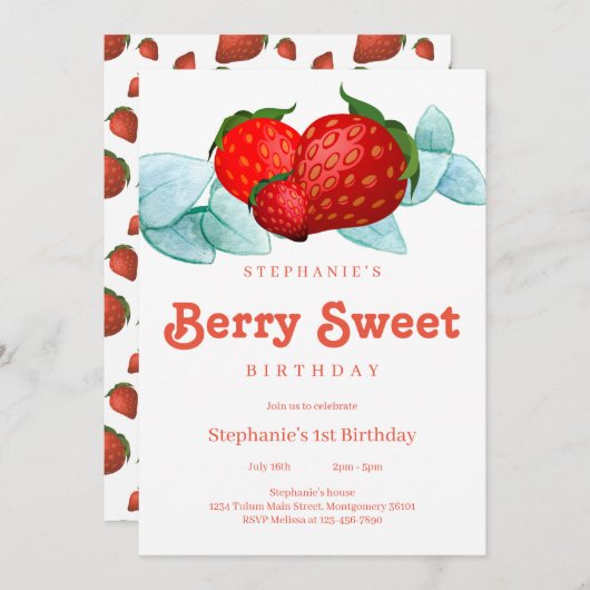 Berry Sweet 1. Geburtstag Party Einladung (Vorne/Hinten)
