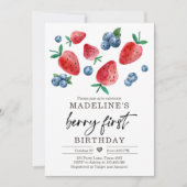 Berry Sweet 1. Geburtstag Strawberry Blueberry Einladung (Vorderseite)