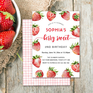 Berry Sweet 2. Strawberry Birthday Einladung