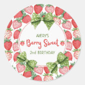 Berry Sweet 2nd Birthday Strawberry Party Runder Aufkleber (Vorderseite)