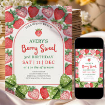 Berry Sweet 3. Geburtstag Erdbeereinladung