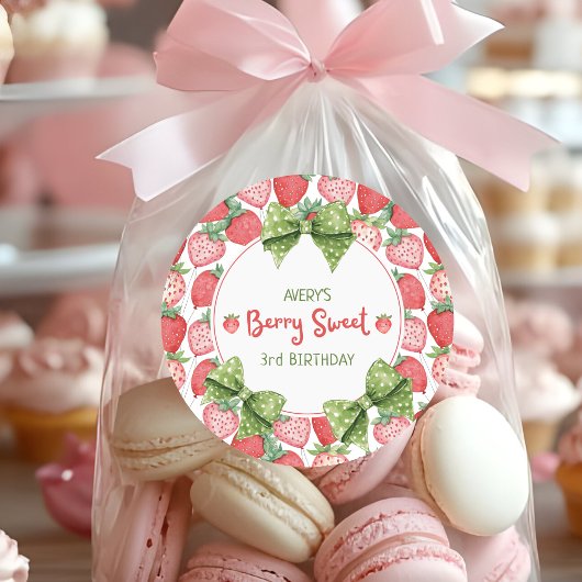 Berry Sweet 3rd Birthday Strawberry Party Runder Aufkleber