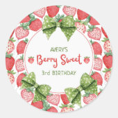 Berry Sweet 3rd Birthday Strawberry Party Runder Aufkleber (Vorderseite)