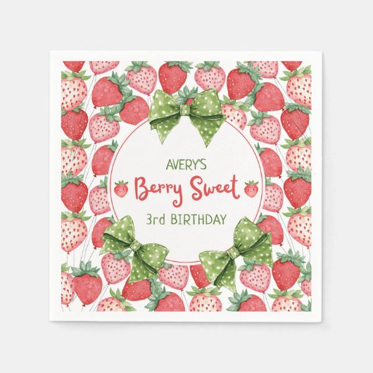 Berry Sweet 3rd Birthday Strawberry Party  Serviette (Vorderseite)