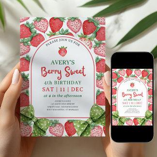 Berry Sweet 4. Geburtstag Erdbeereinladung Einladung