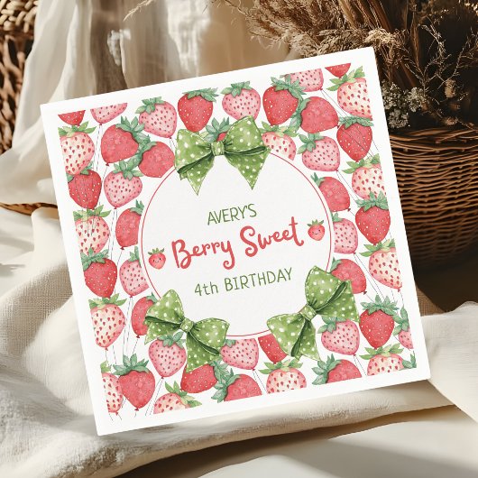 Berry Sweet 4. Geburtstag Erdbeerpärty Serviette