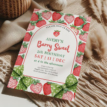 Berry Sweet 5th Birthday Strawberry Invitation