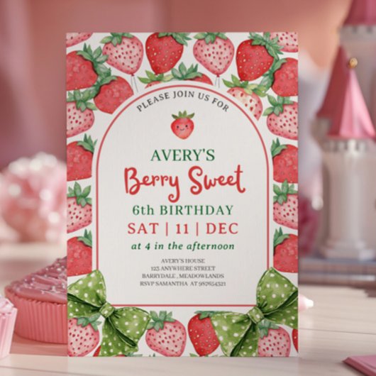 Berry Sweet 6th Birthday Strawberry Invitation Einladung