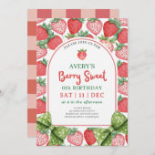 Berry Sweet 6th Birthday Strawberry Invitation Einladung (Vorne/Hinten)