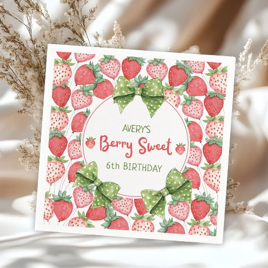 Berry Sweet 6th Birthday Strawberry Party Serviette
