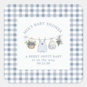 Berry Sweet Baby Clothesline Baby Shower  Quadratischer Aufkleber