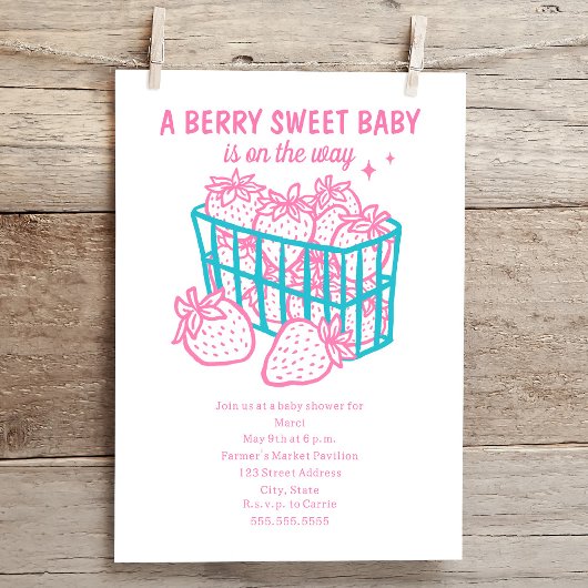 Berry Sweet Baby Doodle Pink Strawberry Girl Einladung