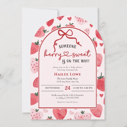 Berry Sweet Baby Dusche Coquette Pink Strawberry Einladung (Vorderseite)