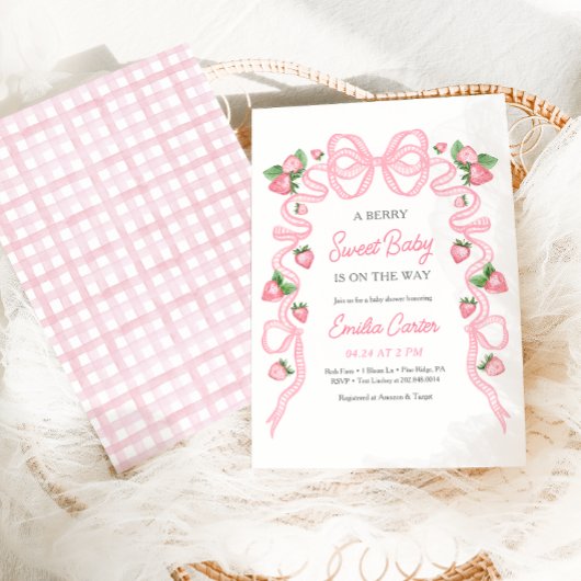 Berry Sweet Baby Dusche Pink Bow Einladung