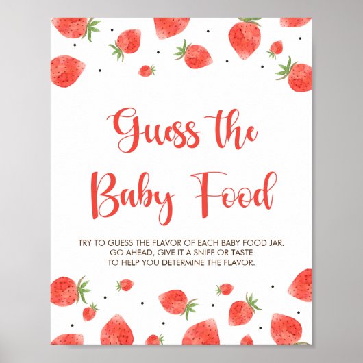 Berry Sweet Baby Dusche raten das Baby Food Sign S Poster (Vorne)