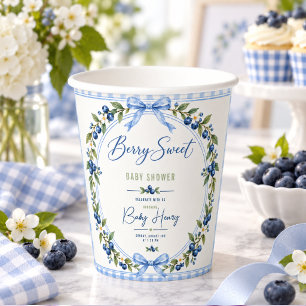 Berry Sweet Baby-Party Blau kariert Blaubeere Pappbecher