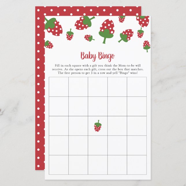 Berry Sweet Baby Shooter Bingo Game Party Activity (Vorne/Hinten)