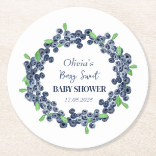 Berry Sweet Baby Shower Blueberry Baby Boy Runder Pappuntersetzer