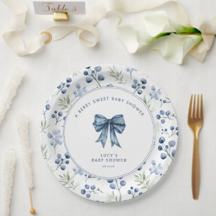 Berry Sweet Baby Shower Blueberry Bow Pappteller