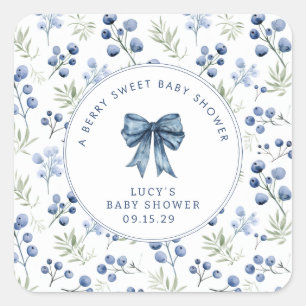 Berry Sweet Baby Shower Blueberry Bow Quadratischer Aufkleber