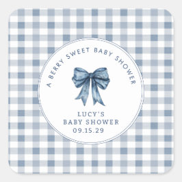 Berry Sweet Baby Shower Blueberry Bow Quadratischer Aufkleber