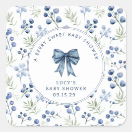 Berry Sweet Baby Shower Blueberry Bow Quadratischer Aufkleber