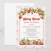 Berry Sweet Baby Shower | Boho Pink Strawberry Einladung (Vorne/Hinten)