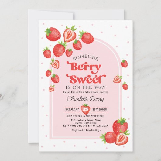 Berry Sweet Baby Shower | Boho Pink Strawberry Einladung (Vorderseite)
