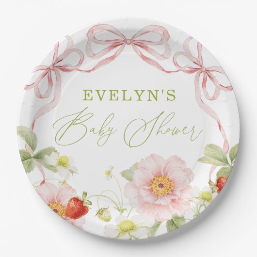 Berry Sweet Baby Shower Gingham Pappteller (Vorderseite)